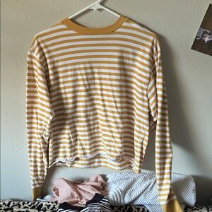 Brandy Melville Striped Long Sleeve Tee in Mustard and White